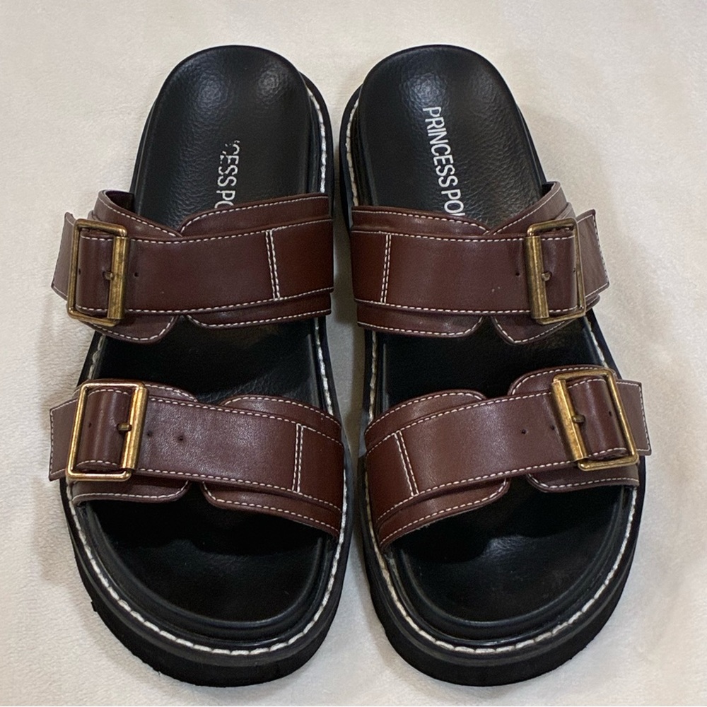 Princess Polly Ma Belle Brown Double Strap Sandals size 6